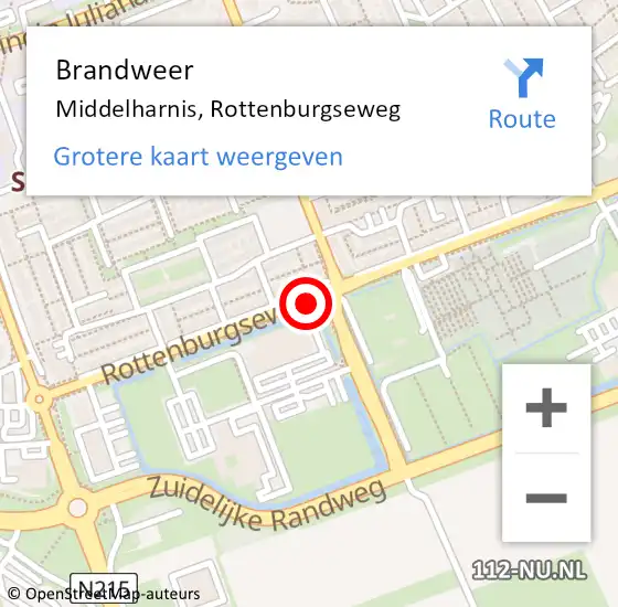 Locatie op kaart van de 112 melding: Brandweer Middelharnis, Rottenburgseweg op 9 juli 2018 11:18