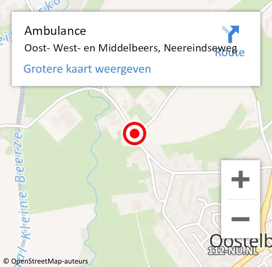 Locatie op kaart van de 112 melding: Ambulance Oost- West- en Middelbeers, Neereindseweg op 9 juli 2018 12:15