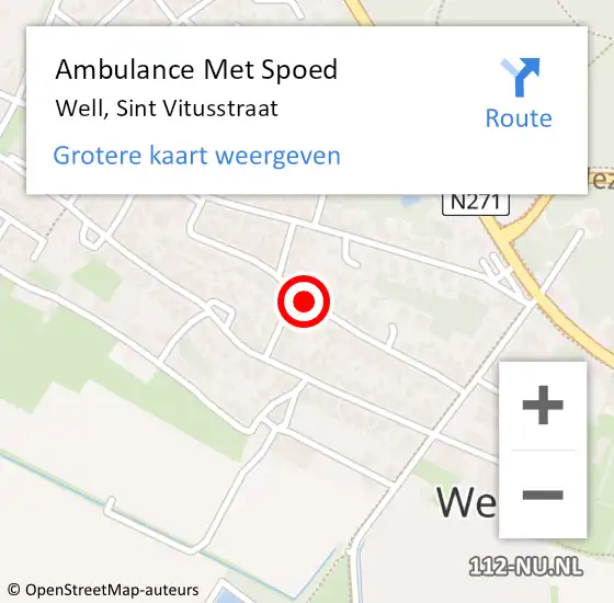 Locatie op kaart van de 112 melding: Ambulance Met Spoed Naar Well, Sint Vitusstraat op 9 juli 2018 12:43