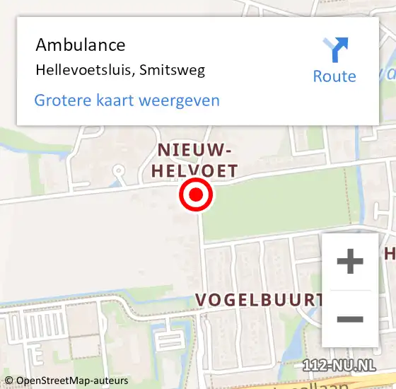 Locatie op kaart van de 112 melding: Ambulance Hellevoetsluis, Smitsweg op 9 juli 2018 13:51