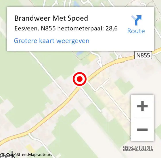 Locatie op kaart van de 112 melding: Brandweer Met Spoed Naar Eesveen, N855 hectometerpaal: 28,6 op 9 juli 2018 13:55