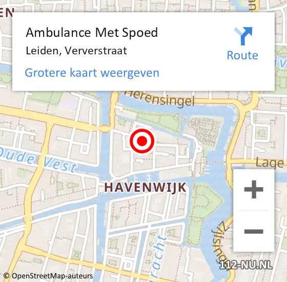 Locatie op kaart van de 112 melding: Ambulance Met Spoed Naar Leiden, Ververstraat op 9 juli 2018 14:22