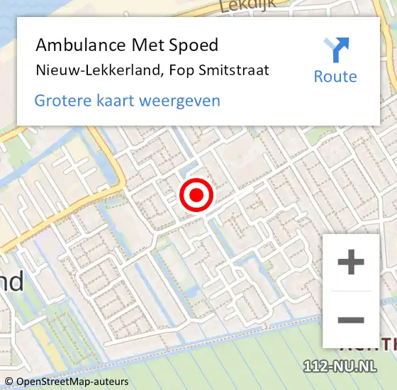 Locatie op kaart van de 112 melding: Ambulance Met Spoed Naar Nieuw-Lekkerland, Fop Smitstraat op 9 juli 2018 14:47