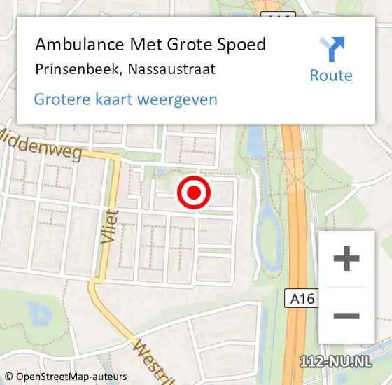 Locatie op kaart van de 112 melding: Ambulance Met Grote Spoed Naar Prinsenbeek, Nassaustraat op 9 juli 2018 15:16