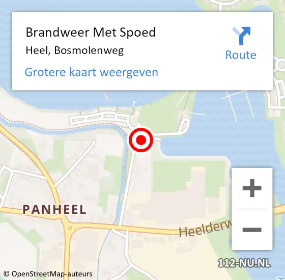 Locatie op kaart van de 112 melding: Brandweer Met Spoed Naar Heel, Bosmolenweg op 9 juli 2018 15:36