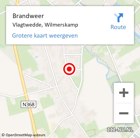 Locatie op kaart van de 112 melding: Brandweer Vlagtwedde, Wilmerskamp op 9 juli 2018 16:24