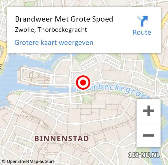 Locatie op kaart van de 112 melding: Brandweer Met Grote Spoed Naar Zwolle, Thorbeckegracht op 9 juli 2018 18:25