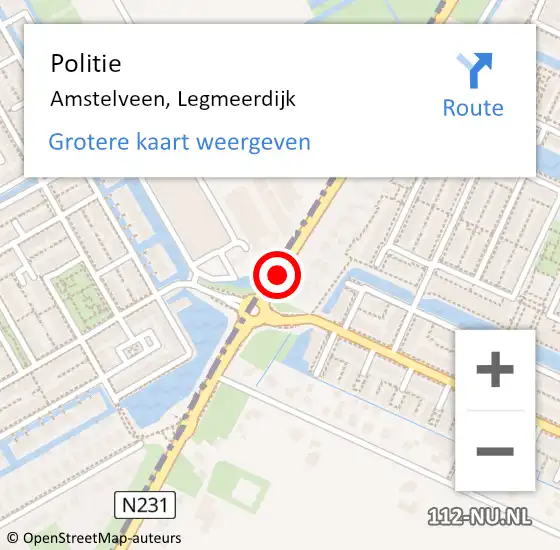 Locatie op kaart van de 112 melding: Politie Amstelveen, Legmeerdijk op 9 juli 2018 18:40