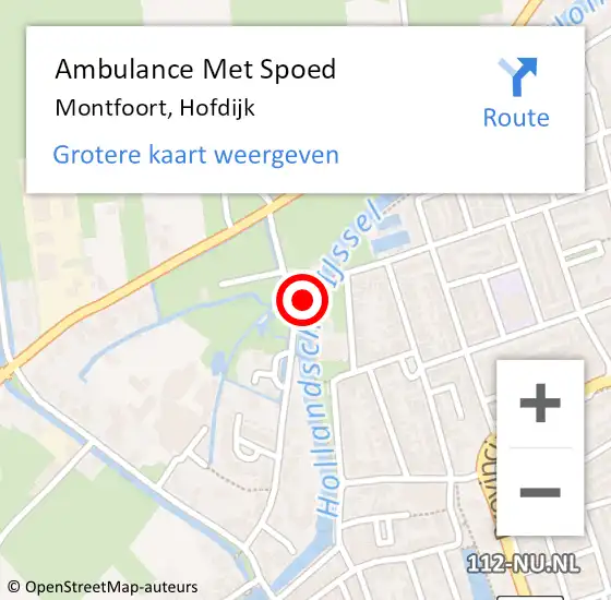 Locatie op kaart van de 112 melding: Ambulance Met Spoed Naar Montfoort, Hofdijk op 9 juli 2018 18:40