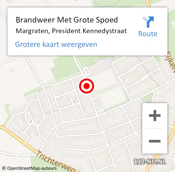 Locatie op kaart van de 112 melding: Brandweer Met Grote Spoed Naar Margraten, President Kennedystraat op 9 juli 2018 19:12