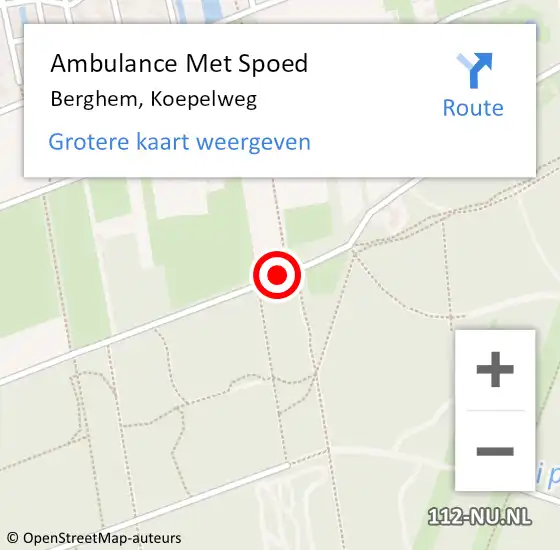 Locatie op kaart van de 112 melding: Ambulance Met Spoed Naar Berghem, Koepelweg op 9 juli 2018 21:08