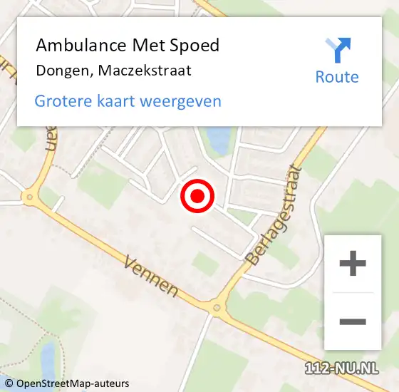 Locatie op kaart van de 112 melding: Ambulance Met Spoed Naar Dongen, Maczekstraat op 9 juli 2018 21:31