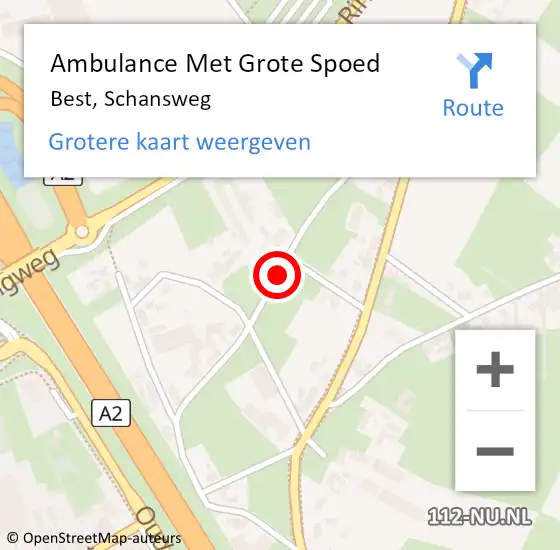 Locatie op kaart van de 112 melding: Ambulance Met Grote Spoed Naar Best, Schansweg op 9 juli 2018 22:51