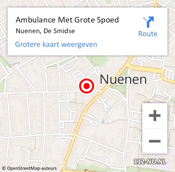 Locatie op kaart van de 112 melding: Ambulance Met Grote Spoed Naar Nuenen, De Smidse op 9 juli 2018 23:51