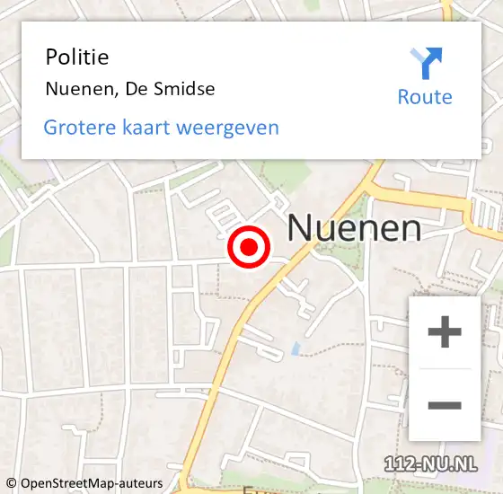 Locatie op kaart van de 112 melding: Politie Nuenen, De Smidse op 9 juli 2018 23:52