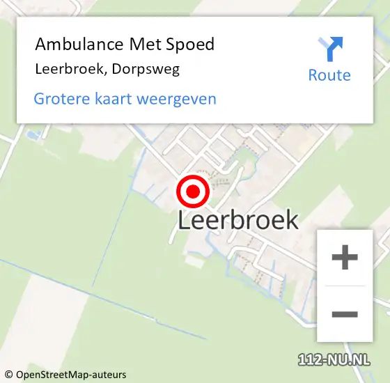 Locatie op kaart van de 112 melding: Ambulance Met Spoed Naar Leerbroek, Dorpsweg op 10 juli 2018 01:11