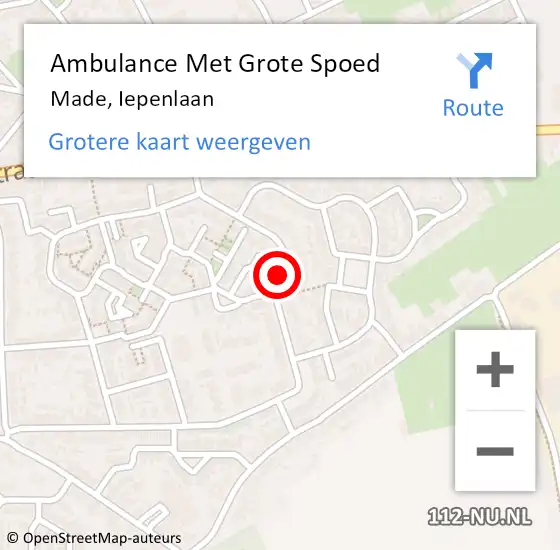 Locatie op kaart van de 112 melding: Ambulance Met Grote Spoed Naar Made, Iepenlaan op 10 juli 2018 02:38