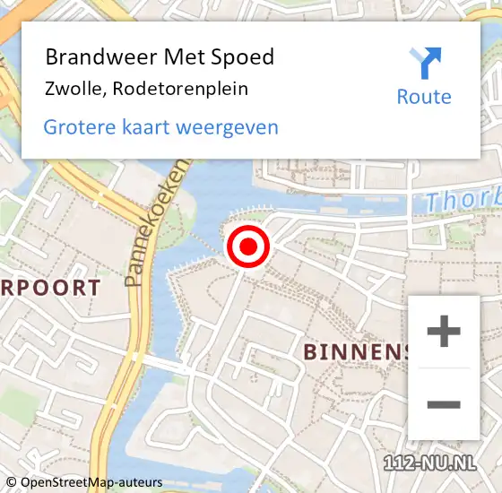 Locatie op kaart van de 112 melding: Brandweer Met Spoed Naar Zwolle, Rodetorenplein op 10 juli 2018 03:30