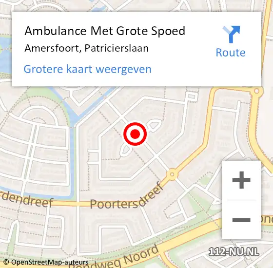 Locatie op kaart van de 112 melding: Ambulance Met Grote Spoed Naar Amersfoort, Patricierslaan op 10 juli 2018 04:26