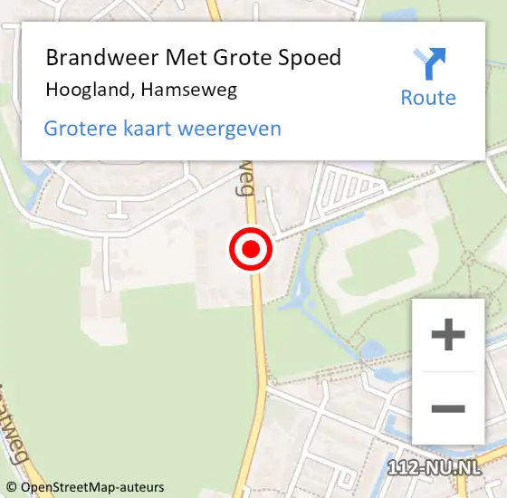 Locatie op kaart van de 112 melding: Brandweer Met Grote Spoed Naar Hoogland, Hamseweg op 10 juli 2018 04:29