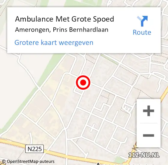 Locatie op kaart van de 112 melding: Ambulance Met Grote Spoed Naar Amerongen, Prins Bernhardlaan op 10 juli 2018 05:27