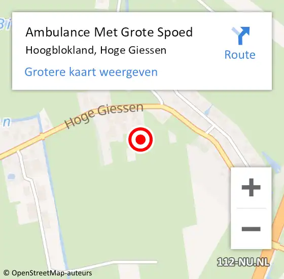 Locatie op kaart van de 112 melding: Ambulance Met Grote Spoed Naar Hoogblokland, Hoge Giessen op 2 maart 2014 13:06