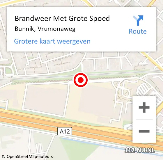 Locatie op kaart van de 112 melding: Brandweer Met Grote Spoed Naar Bunnik, Vrumonaweg op 10 juli 2018 07:37