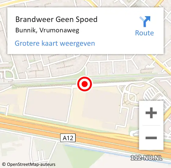 Locatie op kaart van de 112 melding: Brandweer Geen Spoed Naar Bunnik, Vrumonaweg op 10 juli 2018 07:38