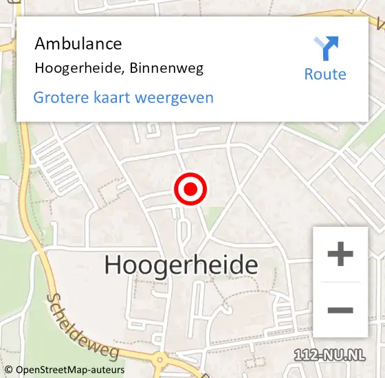 Locatie op kaart van de 112 melding: Ambulance Hoogerheide, Binnenweg op 10 juli 2018 07:50