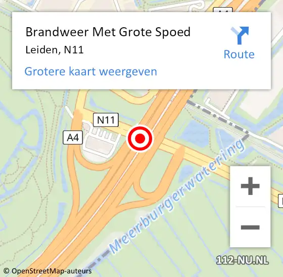 Locatie op kaart van de 112 melding: Brandweer Met Grote Spoed Naar Leiden, N11 L op 10 juli 2018 08:37