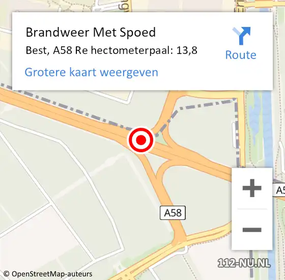 Locatie op kaart van de 112 melding: Brandweer Met Spoed Naar Best, A58 Re hectometerpaal: 13,8 op 10 juli 2018 09:29