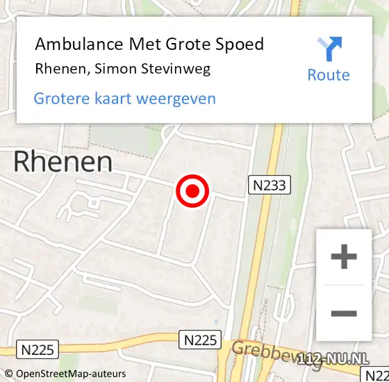 Locatie op kaart van de 112 melding: Ambulance Met Grote Spoed Naar Rhenen, Simon Stevinweg op 10 juli 2018 09:33