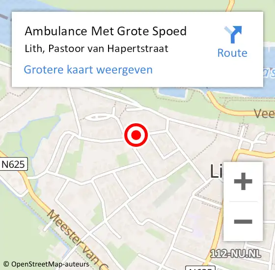 Locatie op kaart van de 112 melding: Ambulance Met Grote Spoed Naar Lith, Pastoor van Hapertstraat op 10 juli 2018 09:39