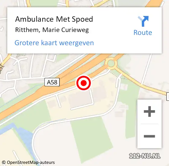 Locatie op kaart van de 112 melding: Ambulance Met Spoed Naar Ritthem, Marie Curieweg op 10 juli 2018 10:12