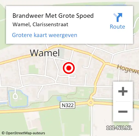 Locatie op kaart van de 112 melding: Brandweer Met Grote Spoed Naar Wamel, Clarissenstraat op 10 juli 2018 10:46