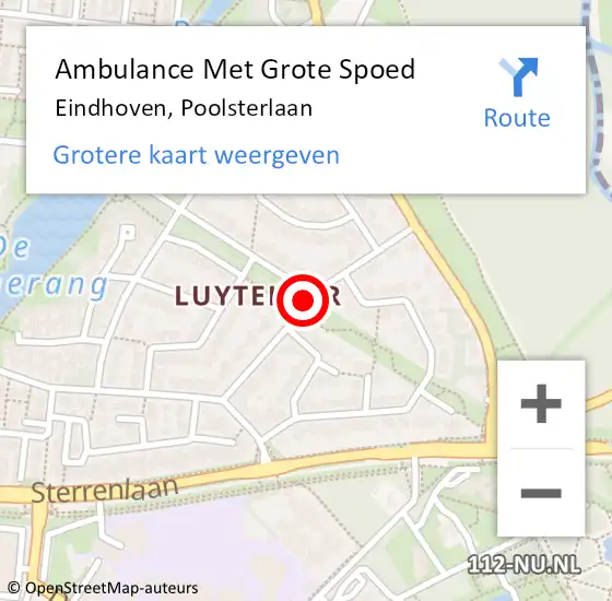 Locatie op kaart van de 112 melding: Ambulance Met Grote Spoed Naar Eindhoven, Poolsterlaan op 10 juli 2018 11:36