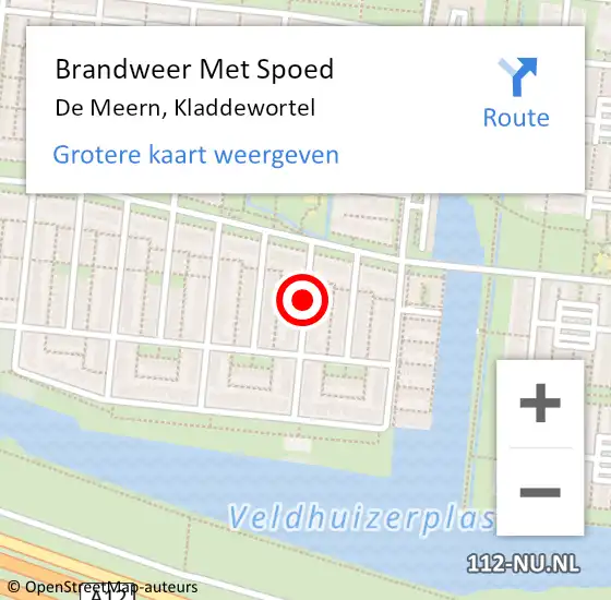 Locatie op kaart van de 112 melding: Brandweer Met Spoed Naar De Meern, Kladdewortel op 10 juli 2018 13:02