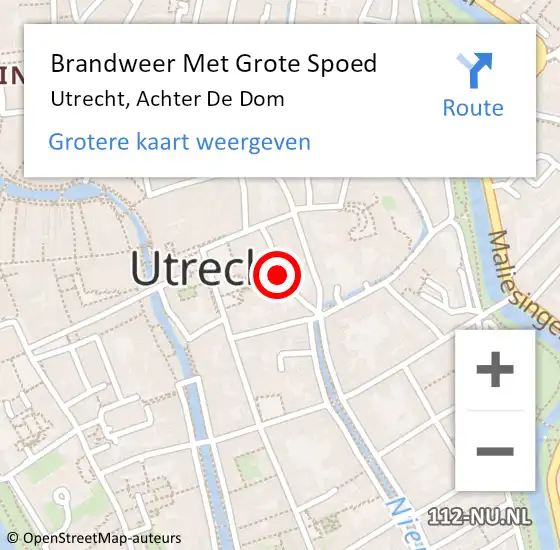 Locatie op kaart van de 112 melding: Brandweer Met Grote Spoed Naar Utrecht, Achter De Dom op 10 juli 2018 13:47