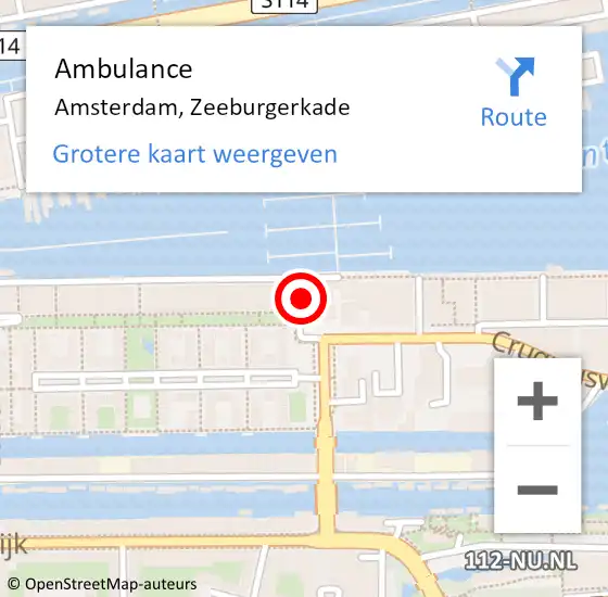 Locatie op kaart van de 112 melding: Ambulance Amsterdam, Zeeburgerkade op 10 juli 2018 14:09