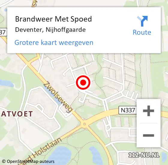 Locatie op kaart van de 112 melding: Brandweer Met Spoed Naar Deventer, Nijhoffgaarde op 10 juli 2018 14:41