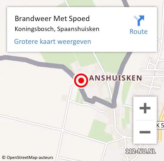 Locatie op kaart van de 112 melding: Brandweer Met Spoed Naar Koningsbosch, Spaanshuisken op 10 juli 2018 14:43