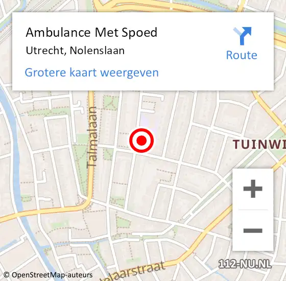 Locatie op kaart van de 112 melding: Ambulance Met Spoed Naar Utrecht, Nolenslaan op 10 juli 2018 15:16