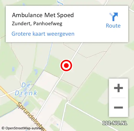 Locatie op kaart van de 112 melding: Ambulance Met Spoed Naar Zundert, Panhoefweg op 10 juli 2018 15:17