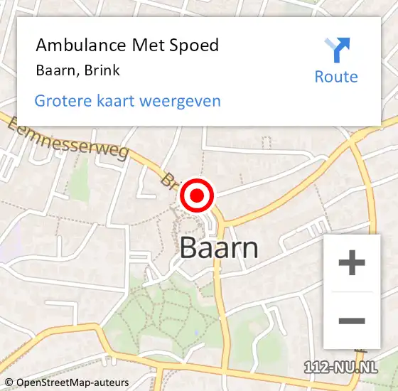 Locatie op kaart van de 112 melding: Ambulance Met Spoed Naar Baarn, Brink op 10 juli 2018 15:19