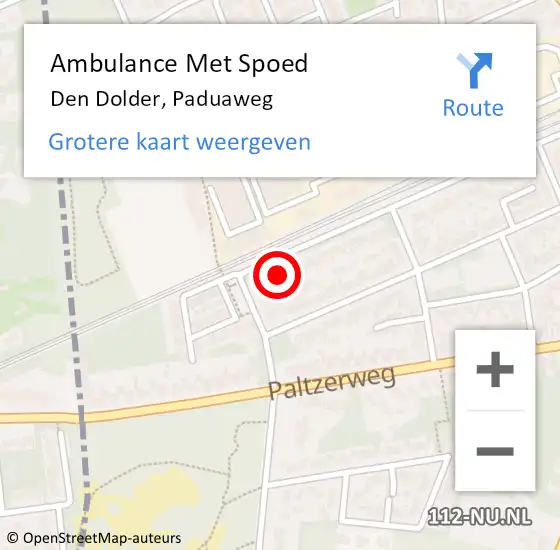 Locatie op kaart van de 112 melding: Ambulance Met Spoed Naar Den Dolder, Paduaweg op 10 juli 2018 15:25