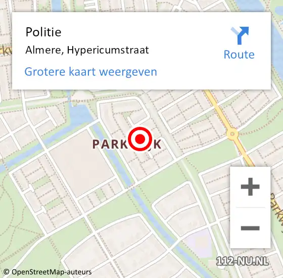 Locatie op kaart van de 112 melding: Politie Almere, Hypericumstraat op 10 juli 2018 15:29