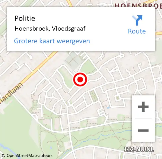 Locatie op kaart van de 112 melding: Politie Hoensbroek, Vloedsgraaf op 10 juli 2018 15:34