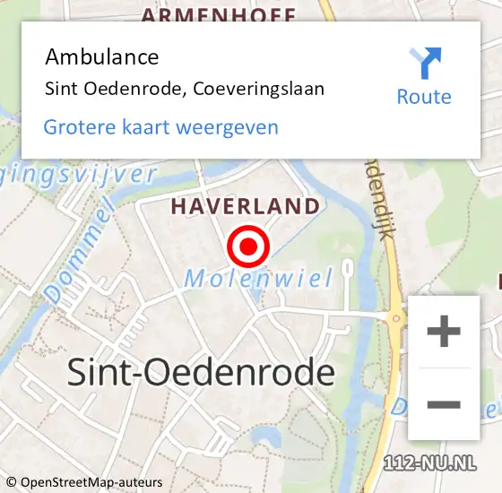 Locatie op kaart van de 112 melding: Ambulance Sint Oedenrode, Coeveringslaan op 10 juli 2018 15:59