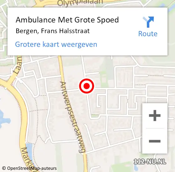 Locatie op kaart van de 112 melding: Ambulance Met Grote Spoed Naar Bergen, Frans Halsstraat op 10 juli 2018 16:07