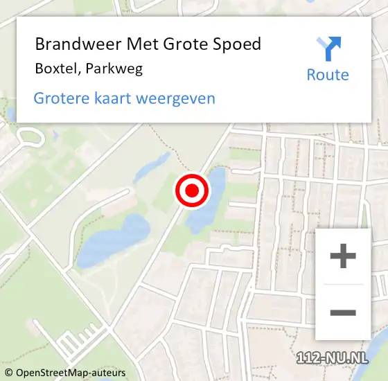 Locatie op kaart van de 112 melding: Brandweer Met Grote Spoed Naar Boxtel, Parkweg op 10 juli 2018 16:24